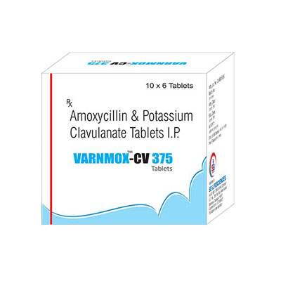 Product Name: Varnmox CV 375, Compositions of Varnmox CV 375 are Amoxycillin & Potassium Clavulate Tablets IP - SB LIFESCIENCES