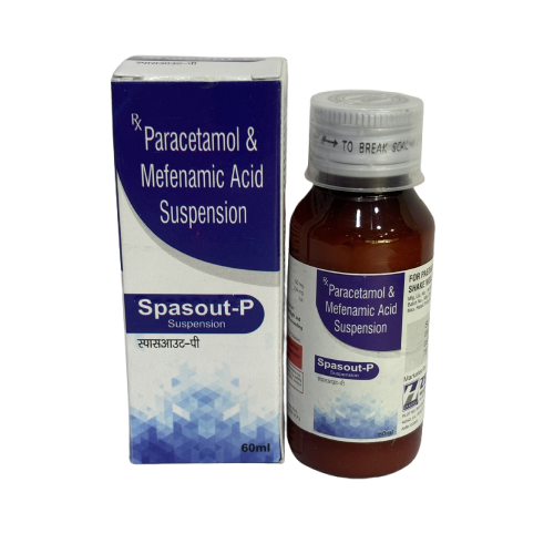 Product Name: Spasout P Suspension, Compositions of Spasout P Suspension are Paracetamol & Mefenamic Acid Suspension - Zerdia Healthcare Private Limited