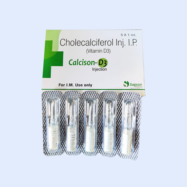 Product Name: Calcison D3, Compositions of Calcison D3 are Cholecalciferol Inj. I.P - Sapson Pharma