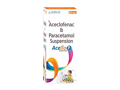 Product Name: Acelio P, Compositions of Acelio P are Aceclofenac & Paracetamol Suspension - Amelio Pharmaceuticals