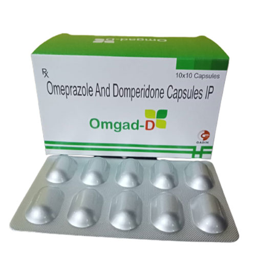 Product Name: OMGAD D, Compositions of OMGAD D are OMEPRAZOLE 20 MG + DOMEPERIDONE 10 MG - Gadin Pharmaceuticals Pvt. Ltd