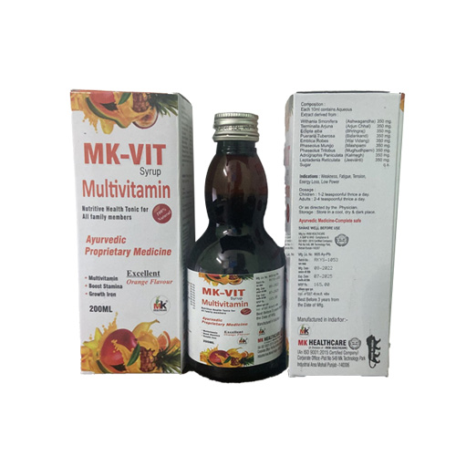 Product Name: MK VIT Syrup, Compositions of MK VIT Syrup are Multivitamin nutritive Health Tonic for All family members - MK Healthcare