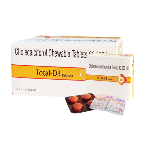 Product Name: TOTAL D3, Compositions of TOTAL D3 are Cholecalciferol Chewable Tablets 60,000 I.U. - Biopolis Lifesciences Private Limited