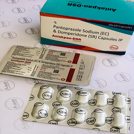 Product Name: Anlakpan DSR, Compositions of Pantoprazole  Sodium (EC) & Domperidone (SC) Capsules IP are Pantoprazole  Sodium (EC) & Domperidone (SC) Capsules IP - Aniak Healthcare