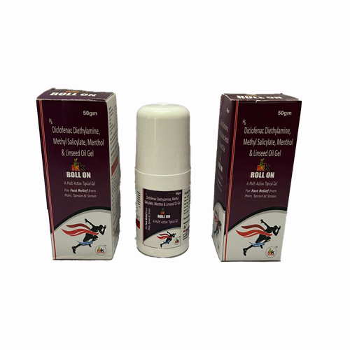 Product Name: ROLL ON, Compositions of are Diclofenac Diethylamine, Methyl Salicylate, Menthol & Linseed Oil Gel - MK Healthcare