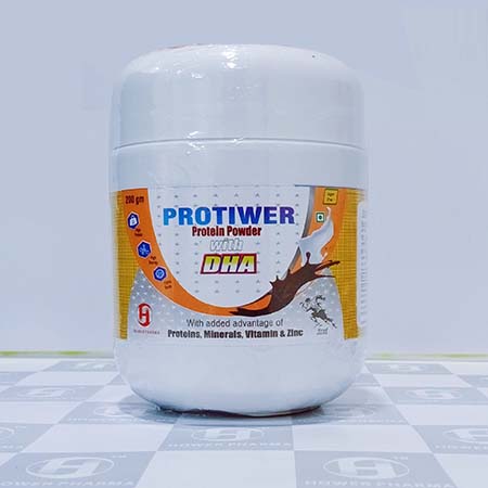 Product Name: Protiwer Protien Powder With Dha, Compositions of Protiens Minerals Vitamins & Zinc are Protiens Minerals Vitamins & Zinc - Hower Pharma Private Limited