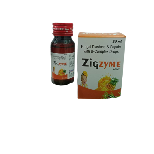 Product Name: ZIGZYME, Compositions of ZIGZYME are Fungal Diastase & Papain with B-Complex Drops - Uniblue Healthcare Private Limited