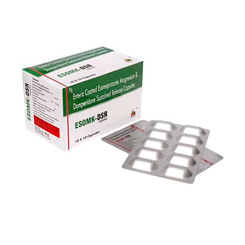 Product Name: ESOMK DSR, Compositions of Enteric Coated Esomeprazole Magnesium & Domperidone Sustained Release Capsules are Enteric Coated Esomeprazole Magnesium & Domperidone Sustained Release Capsules - MK Healthcare