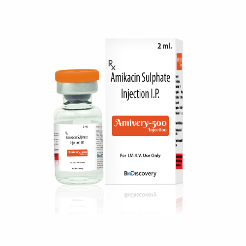 Product Name: Amivery 500, Compositions of Amivery 500 are Amikacin Sulphate Injection I.P - Biodiscovery Lifesciences Private Limited