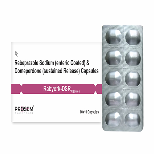 Product Name: Rabyork DSR, Compositions of Rabyork DSR are Rebeprazole Sodium (enteric Coated) & Domeoerdone (sutained Release) Capsules - Prosem Healthcare