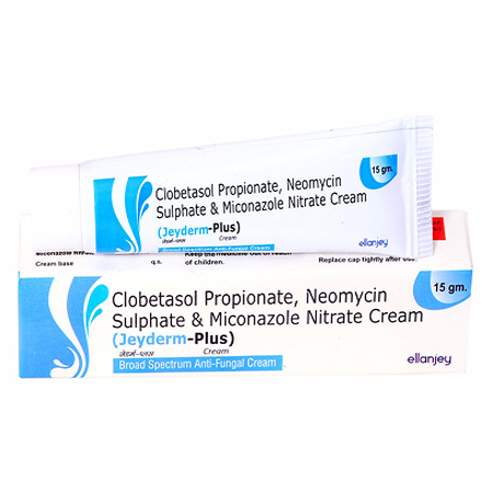 Product Name: Jeyderm Plus, Compositions of Jeyderm Plus are Clobetasol Propionate, Neomycin Sulphate & Miconazole Nitrate Cream - Ellanjey Lifesciences