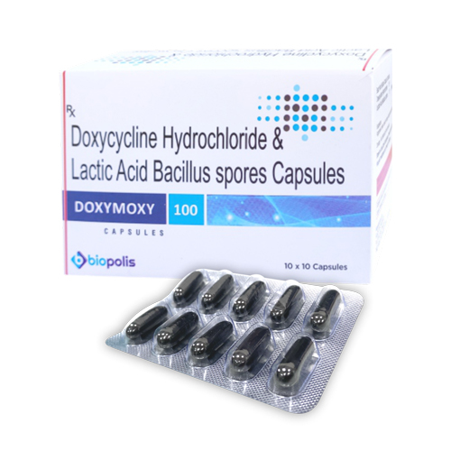 Product Name: DOXYMOXY, Compositions of Doxycycline Hydrochloride & Lactic Acid Bacillus Spores Capsules are Doxycycline Hydrochloride & Lactic Acid Bacillus Spores Capsules - Biopolis Lifesciences Private Limited