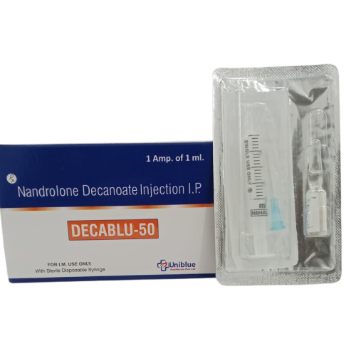 Product Name: DECABLU 50, Compositions of DECABLU 50 are Nandrolone Decanoate Injection I.P - Uniblue Healthcare Private Limited