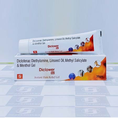 Product Name: Diclower, Compositions of Diclower are Diclofenac  Diethylamine,Linseed Oil,Methyl Salicylate & Menthol Gel - Hower Pharma Private Limited