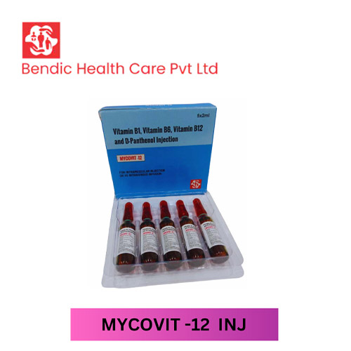 Product Name: MYCOVIT 12, Compositions of Vitamin B1, Vitamin B6, Vitamin B12 and D-Panthenol Injection are Vitamin B1, Vitamin B6, Vitamin B12 and D-Panthenol Injection - Bendic Healthcare Private Limited