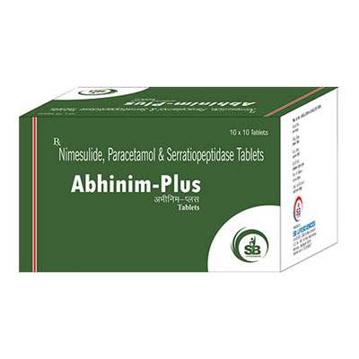 Product Name: Abhinim Plus, Compositions of Abhinim Plus are Nimesulide, Paracetamol & Serratiopeptidase Tablets - SB LIFESCIENCES