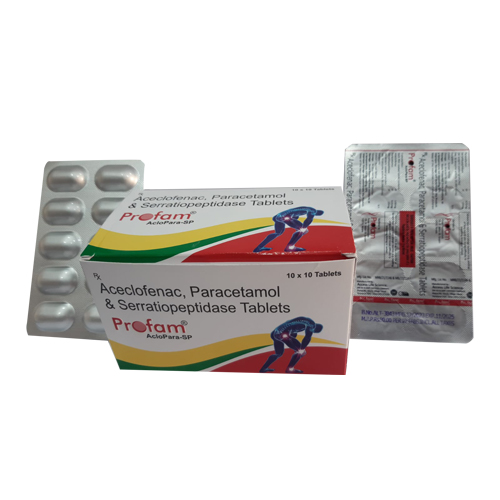 Product Name: PROFAM, Compositions of Aceclofenac, Paracetamol & Serratiopeptidase Tablets  are Aceclofenac, Paracetamol & Serratiopeptidase Tablets  - Access Life Science