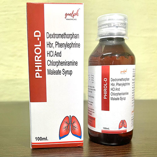 Product Name: Phirol D, Compositions of Phirol D are Dextromethopharphon Hbr, phenylephrine HCI And Chloropheniramine Maleate Syrup - Guelph Healthcare Pvt. Ltd