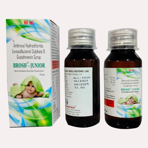 Product Name: BROSIF JUNIOR, Compositions of Ambroxol Hydrochloride, Levosalbutamol Sulphate & Guaiphenesin Syrup are Ambroxol Hydrochloride, Levosalbutamol Sulphate & Guaiphenesin Syrup - Access Life Science