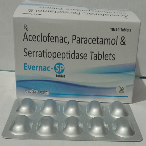 Product Name: Evernac SP , Compositions of Evernac SP  are Aceclofenac, Paracetamol & Serratiopeptidase Tablets  - Everwell Pharma Private Limited