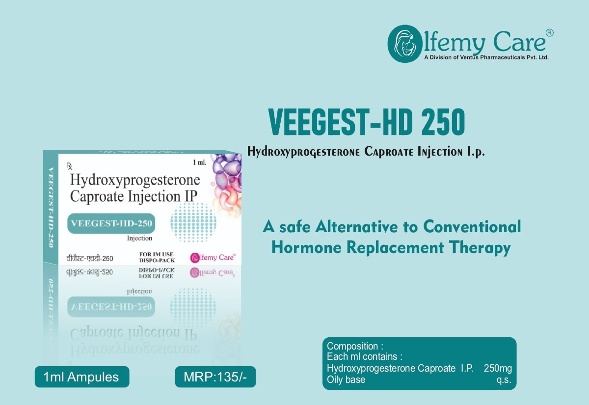 Product Name: Veegest HD 250, Compositions of Hydroxyprogesterone Caproate Injection IP are Hydroxyprogesterone Caproate Injection IP - Olfemy Care