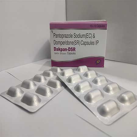 Product Name: Dakpan DSR, Compositions of Dakpan DSR are Pantoprazole Sodium (EC) & Domperidone  (SR) Capsules IP - Dakgaur Healthcare