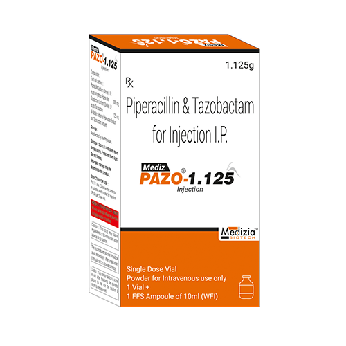 Product Name: PAZO 1.125, Compositions of Piperacillin & Tazobactam For Injection I.P. are Piperacillin & Tazobactam For Injection I.P. - Medizia Biotech