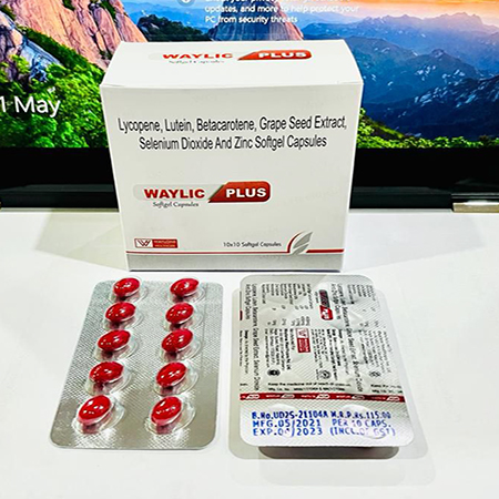 Product Name: Waylic Plus, Compositions of Lycopene, Lutein, Betacarotene, Grape Seed Extract, Selenium Dioxide and Zinc are Lycopene, Lutein, Betacarotene, Grape Seed Extract, Selenium Dioxide and Zinc - Waylone Healthcare