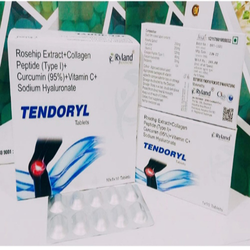 Product Name: Tendoryl, Compositions of Rosehip Extract+Collagen Peptide (Type l)+ Curcumin (95%)+Vitamin C+ Sodium Hyaluronate  are Rosehip Extract+Collagen Peptide (Type l)+ Curcumin (95%)+Vitamin C+ Sodium Hyaluronate  - Ryland Health Care