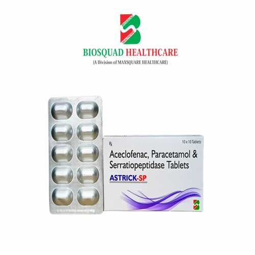 Product Name: ASTRICK SP, Compositions of ASTRICK SP are Aceclofenac, Paracetamol & Serratiopeptidase Tablets  - Biosquad Healthcare