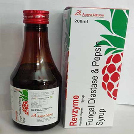 Product Name: Revzyme, Compositions of Revzyme are Fungal Diastate & Pepsin Syrup - Aarvi Drugs