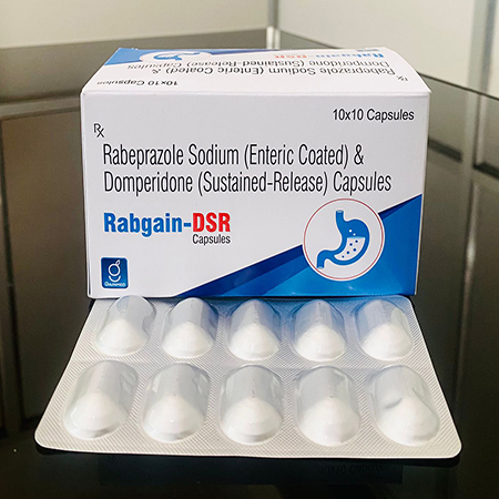 Product Name: Rabgain DSR, Compositions of Rabeprazole Sodium (Enteric Coated) & Domeperidone (Sustained Release) Capsules are Rabeprazole Sodium (Enteric Coated) & Domeperidone (Sustained Release) Capsules - Gainmed Biotech Private Limited