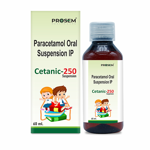 Product Name: Cetanic 250, Compositions of Cetanic 250 are Paracetamol Oral Suspension IP - Prosem Healthcare