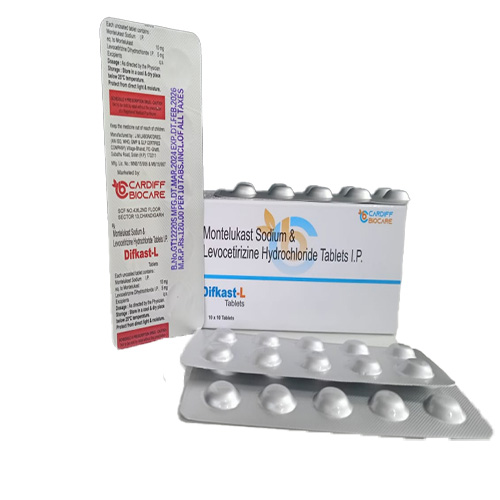 Product Name: Difkast L, Compositions of Difkast L are Montelukast Sodium & Levocetirizine Hydrochloride Tablets I.P  - Cardiff Biocare