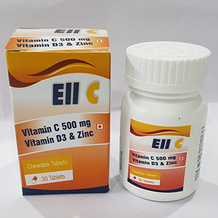 Product Name: ELL C, Compositions of ELL C are Vitamin C 500mg Vitamin D3 & Zinc - Ellanjey Lifesciences