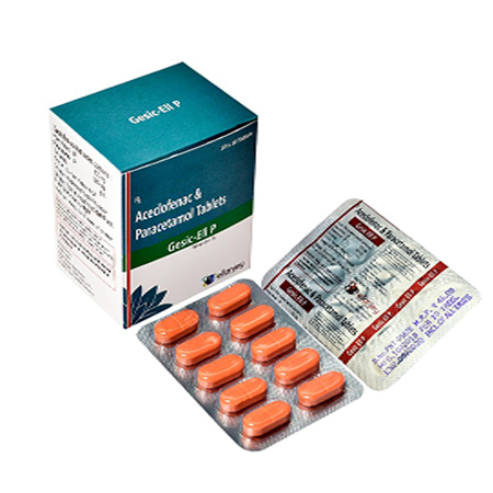 Product Name: Gesic Ell P, Compositions of Gesic Ell P are Aceclofenac & Paracetamol Tablets - Ellanjey Lifesciences