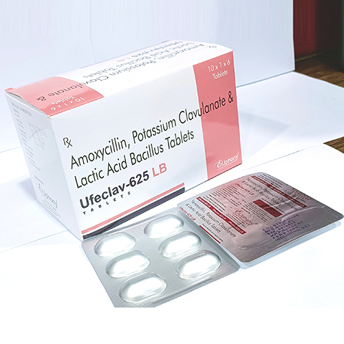 Product Name: Ufeclav 625LB, Compositions of Ufeclav 625LB are Amoxycillin, Potassium Clavulanate & Lactic Acid  Bacillus Tablets - Euphony Healthcare