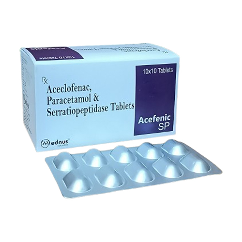 Product Name: Acefenic SP, Compositions of Acefenic SP are Aceclofenac, Paracetamol & Serratiopeptidase Tablets - Mednus Healthcare