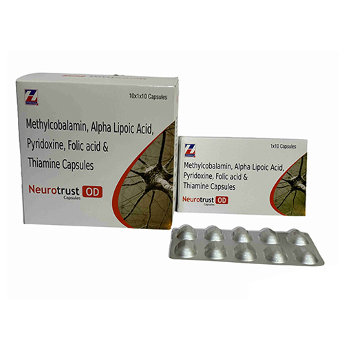 Product Name: Neurotrust OD, Compositions of Neurotrust OD are Methylcobalamin, Alpha Lipoic Acid, Pyridoxine, Folic acid & Thiamine Capsules - Zerdia Healthcare Private Limited