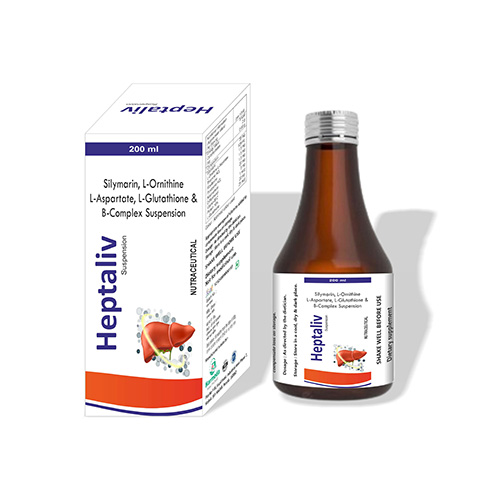 Product Name: Heptaliv, Compositions of Heptaliv are Silymarin, L-Ornithine L-Aspartate, L-Glutathione & B-Complex Suspension - Harmeda Healthcare