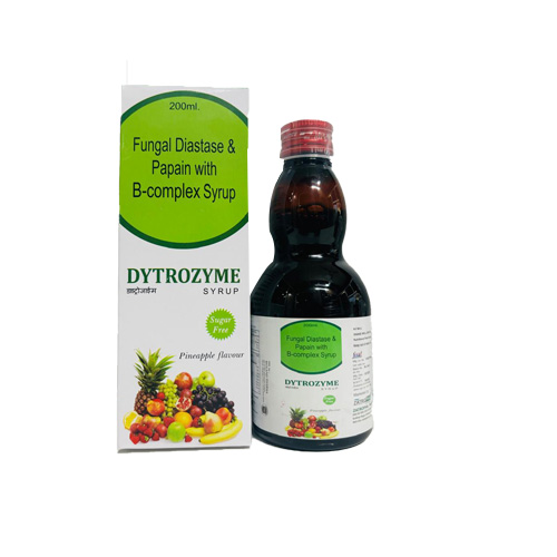 Product Name: DYTROZYME, Compositions of DYTROZYME are Fungal Diastase & Papain with B-complex Syrup - Zatropha Pharma