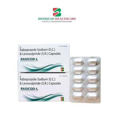 Product Name: RASICOD L, Compositions of Rebeprazole Sodium (e.c.) & Levosulpiride (S.R.) Capsules are Rebeprazole Sodium (e.c.) & Levosulpiride (S.R.) Capsules - Biosquad Healthcare