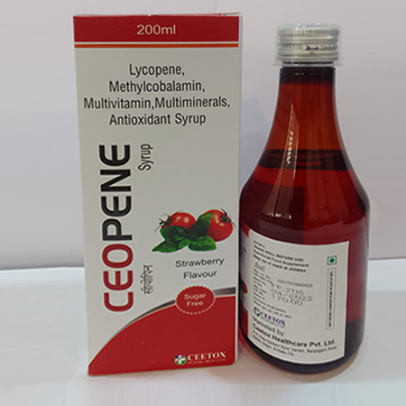 Product Name: Ceopene, Compositions of Ceopene are Lycopene,Methylcobalamin,Multivitamins,Multiminerals,AntioxidantSyrup - Ceetox HealthCare Private Limited