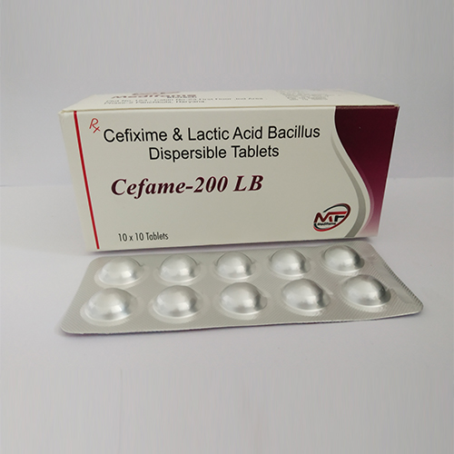 Product Name: Cefame 200 LB, Compositions of Cefame 200 LB are Cefixime & Lactic Acid Bacillus Disperable Tablets - Medifame Biotech