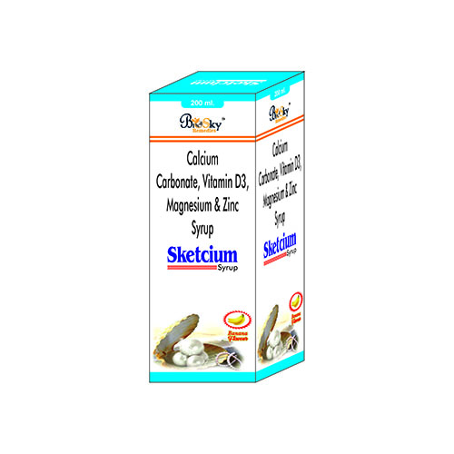 Product Name: Sketcium, Compositions of Sketcium are Calcium Carbonate,Vitamin D3,Magnesium & Zinc Syrup - Biosky Remedies