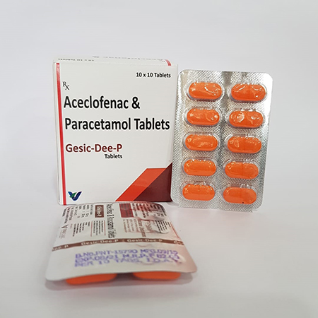 Product Name: GESIC DEE P, Compositions of GESIC DEE P are Aceclofenac , Paracetamol & Tablets - Vindcare Lifesciences