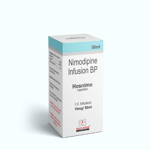 Product Name: HOSNIMO, Compositions of HOSNIMO are Nimodipine Infusion BP - Health Biotech Limited