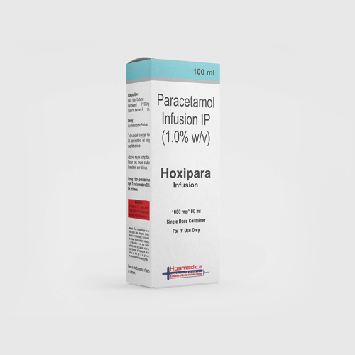 Product Name: HOXIPARA, Compositions of HOXIPARA are Paracetamol Infusion IP (1.0% W/V) - Health Biotech Limited