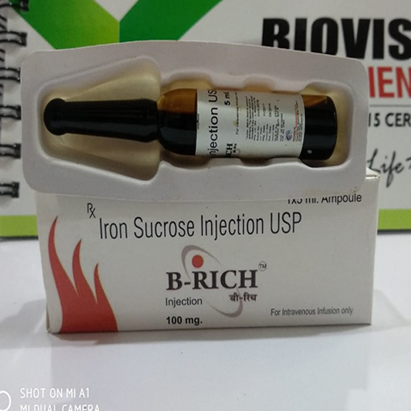 Product Name: B Rich, Compositions of B Rich are Iron Sucrose Injection USP - Biovista Lifesciences