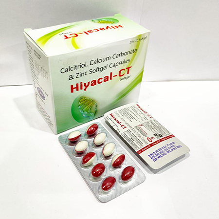 Product Name: Hiyacal CT, Compositions of Hiyacal CT are Calcitriol Calcium Carbonate & Zinc Softgel Capsules - Arvoni Lifesciences Private Limited